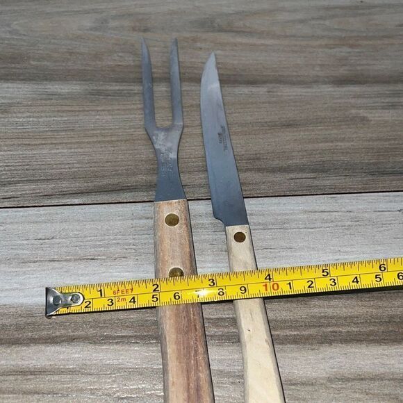 Vintage Hanford Forge stainless steel meat Carving fork Japan Wood Handle & Knif - Picture 5 of 6